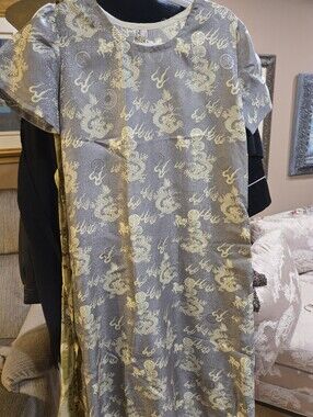 Vintage Dragon Print Hand Made Linen Dress